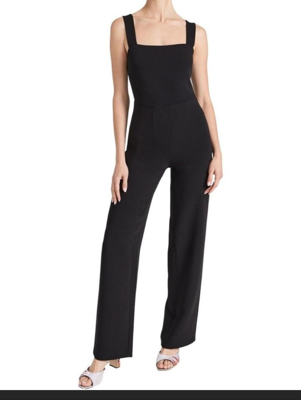 Good American Black Square-Neck Wide-Leg Jumpsuit